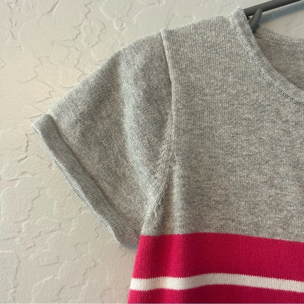⭐️Baby Gap light gray, pink and white striped short sleeve sweater dress 5 yr